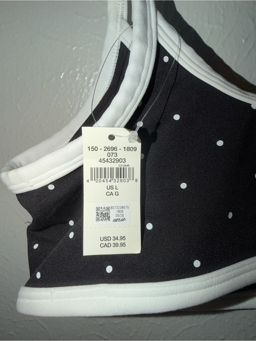 aerie Black Polka Dot Bralette with White Trim - Picture 3 of 4